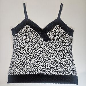 White‎ House Black Market Lace Cami Top Womens XL Black White Leopard Print Y2K